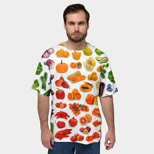 Мужская футболка оверсайз VEGETABLE FRUIT ABUNDANCE / 3D-принт – фото 3