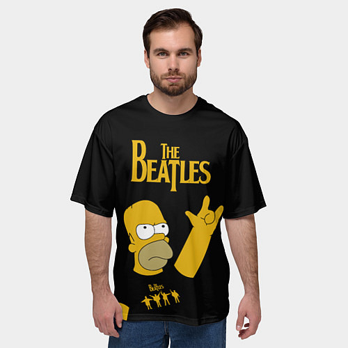 Мужская футболка оверсайз The Beatles Гомер Симпсон Рокер / 3D-принт – фото 3