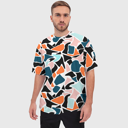 Мужская футболка оверсайз Абстрактный современный разноцветный узор в оранже / 3D-принт – фото 3