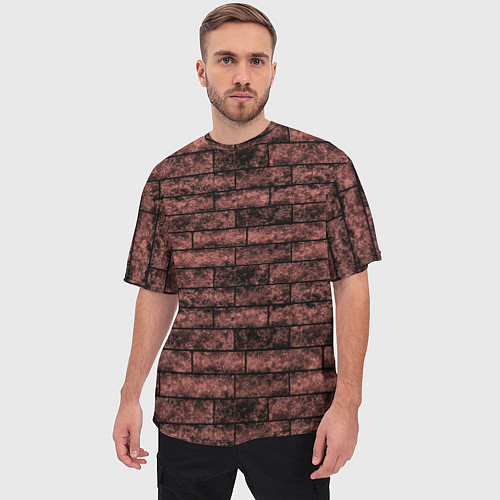 Мужская футболка оверсайз Стена из кирпича терракотового цвета Лофт / 3D-принт – фото 3