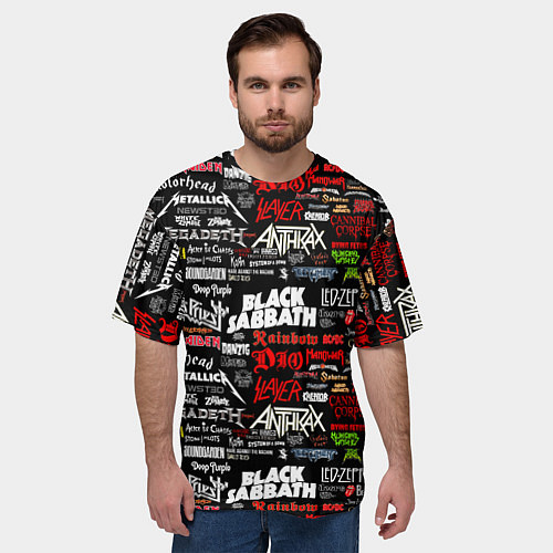 Мужская футболка оверсайз THE TEXTURE OF MUSICAL ROCK BANDS / 3D-принт – фото 3