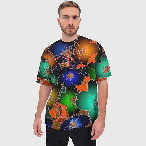 Мужская футболка оверсайз Vanguard floral pattern Summer night Fashion trend / 3D-принт – фото 3