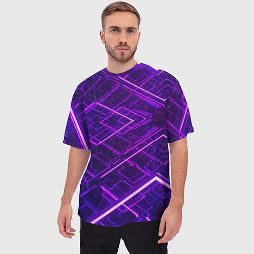 Мужская футболка оверсайз Неоновые ромбы в абстракции - Фиолетовый / 3D-принт – фото 3