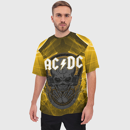 Мужская футболка оверсайз AC DC SKULL ROCK / 3D-принт – фото 3