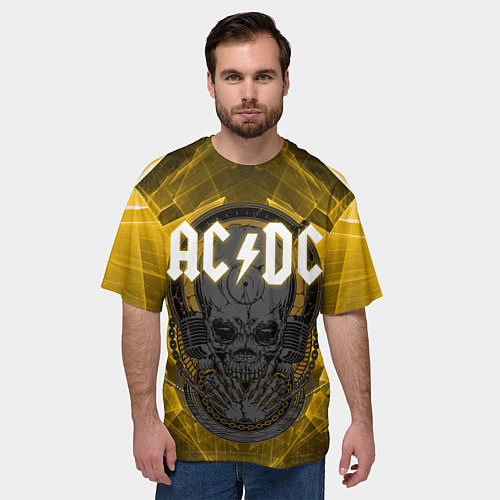 Мужская футболка оверсайз AC DC SKULL ROCK / 3D-принт – фото 3