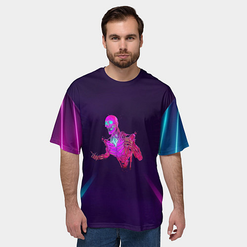 Мужская футболка оверсайз Скелетон розовый / 3D-принт – фото 3