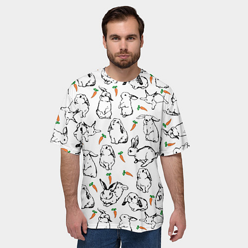 Мужская футболка оверсайз Зайцы с морковками / 3D-принт – фото 3
