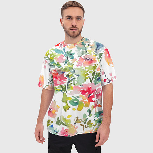 Мужская футболка оверсайз Floral pattern Watercolour Summer / 3D-принт – фото 3