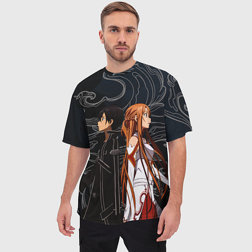 Мужская футболка оверсайз Кирито и Асуна - Sword Art Online / 3D-принт – фото 3
