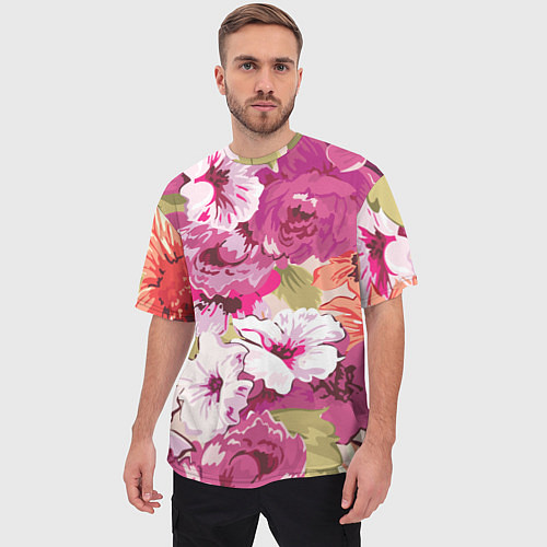 Мужская футболка оверсайз Красочный цветочный паттерн Лето Fashion trend 202 / 3D-принт – фото 3