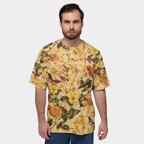 Мужская футболка оверсайз Цветы Летний Закат / 3D-принт – фото 3