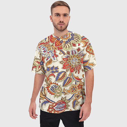Мужская футболка оверсайз Цветочный винтажный орнамент / 3D-принт – фото 3