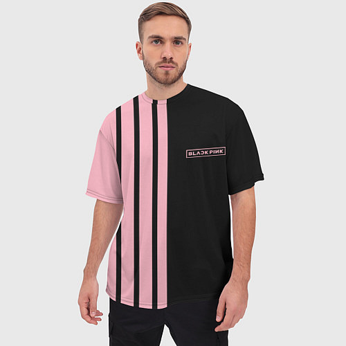 Мужская футболка оверсайз BLACKPINK HALF BLACK-PINK MINI LOGO / 3D-принт – фото 3