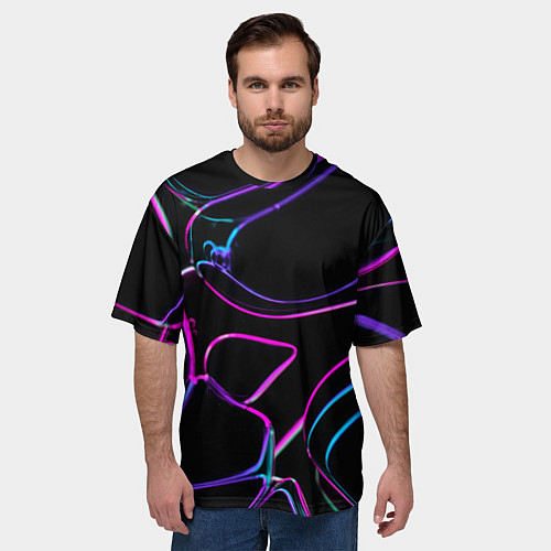Мужская футболка оверсайз Неоновые линзы во тьме - Фиолетовый / 3D-принт – фото 3
