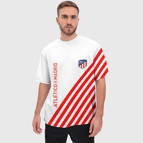 Мужская футболка оверсайз Atletico madrid красные полосы / 3D-принт – фото 3