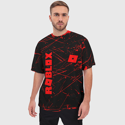 Мужская футболка оверсайз ROBLOX красный логотип / 3D-принт – фото 3