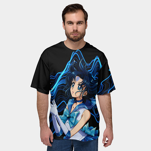 Мужская футболка оверсайз Сейлор Меркурий -гениальная школьница / 3D-принт – фото 3