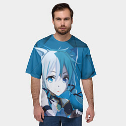 Футболка оверсайз мужская Catgirl с синими ушками, цвет: 3D-принт — фото 2