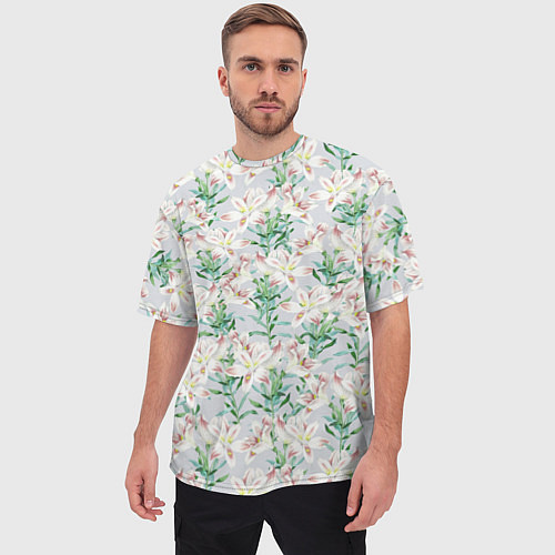 Мужская футболка оверсайз Цветы Нежные Лилии / 3D-принт – фото 3