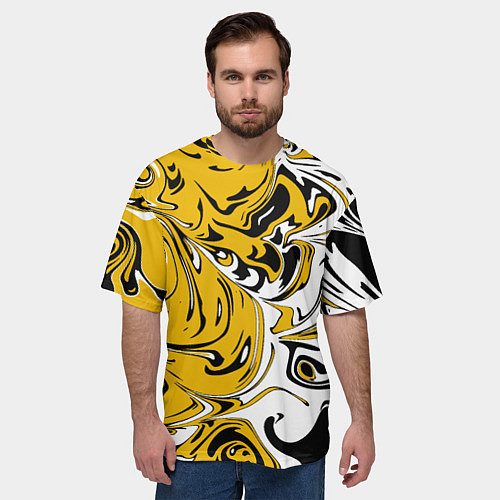 Мужская футболка оверсайз Черно-желтые разводы / 3D-принт – фото 3