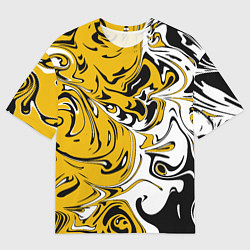 Футболка оверсайз мужская Черно-желтые разводы, цвет: 3D-принт