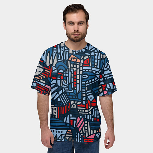 Мужская футболка оверсайз Sketch in blue tones / 3D-принт – фото 3