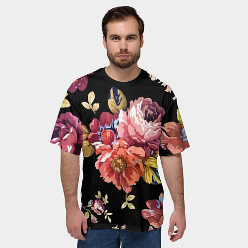 Мужская футболка оверсайз Розы в летней ночи Fashion trend / 3D-принт – фото 3