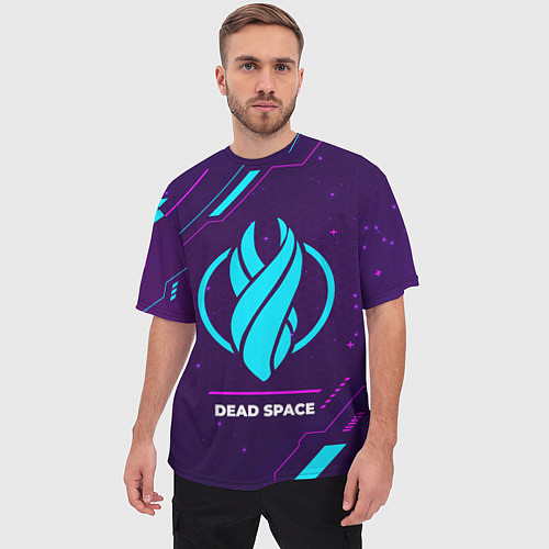 Мужская футболка оверсайз Символ Dead Space в неоновых цветах на темном фоне / 3D-принт – фото 3