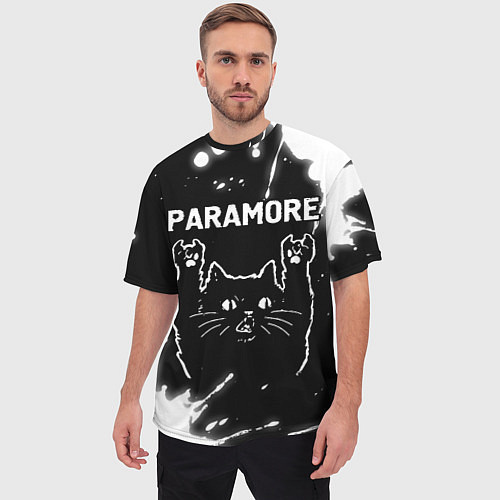 Мужская футболка оверсайз Группа Paramore и Рок Кот / 3D-принт – фото 3