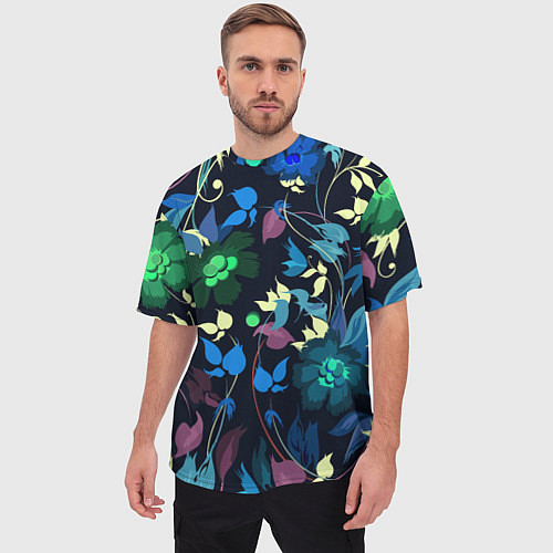 Мужская футболка оверсайз Color summer night Floral pattern / 3D-принт – фото 3
