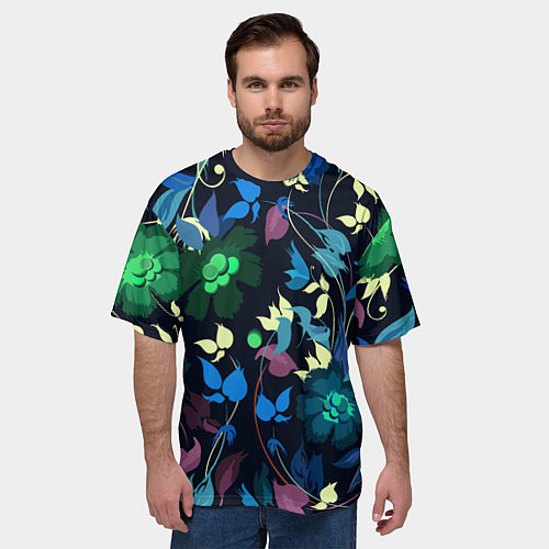 Мужская футболка оверсайз Color summer night Floral pattern / 3D-принт – фото 3