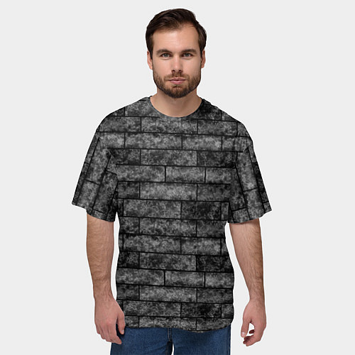 Мужская футболка оверсайз Стена из черного кирпича Лофт / 3D-принт – фото 3