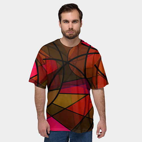 Мужская футболка оверсайз Абстрактный узор в оранжево-красных тонах / 3D-принт – фото 3