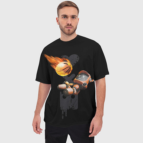 Мужская футболка оверсайз Горящий мяч и падающий робот / 3D-принт – фото 3