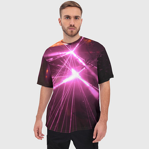 Мужская футболка оверсайз Неоновые лазеры во тьме - Розовый / 3D-принт – фото 3