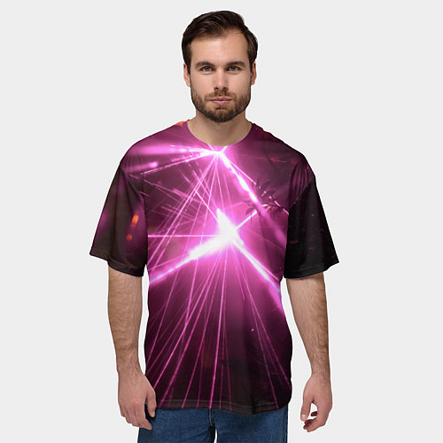 Мужская футболка оверсайз Неоновые лазеры во тьме - Розовый / 3D-принт – фото 3