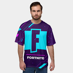 Футболка оверсайз мужская Символ Fortnite в неоновых цветах на темном фоне, цвет: 3D-принт — фото 2
