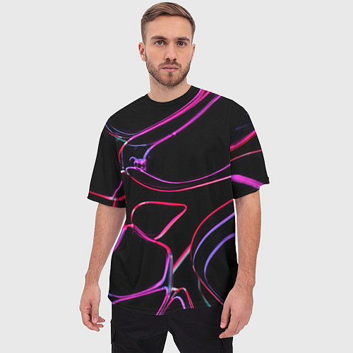 Мужская футболка оверсайз Неоновые линзы во тьме - Розовый / 3D-принт – фото 3