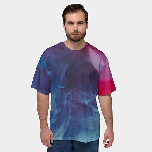 Мужская футболка оверсайз Неоновый дым - Голубой и розовый / 3D-принт – фото 3