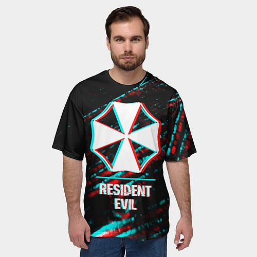 Мужская футболка оверсайз Resident Evil в стиле Glitch Баги Графики на темно / 3D-принт – фото 3