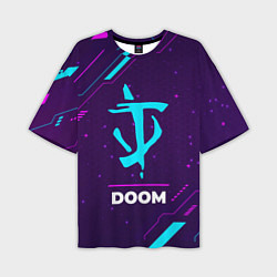 Футболка оверсайз мужская Символ Doom в неоновых цветах на темном фоне, цвет: 3D-принт
