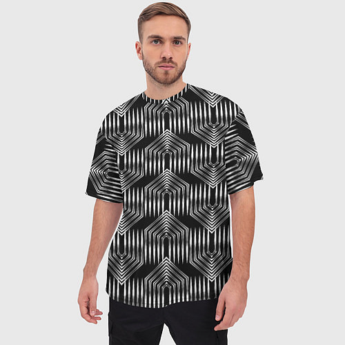 Мужская футболка оверсайз Геометрический узор арт-деко черно-белый / 3D-принт – фото 3