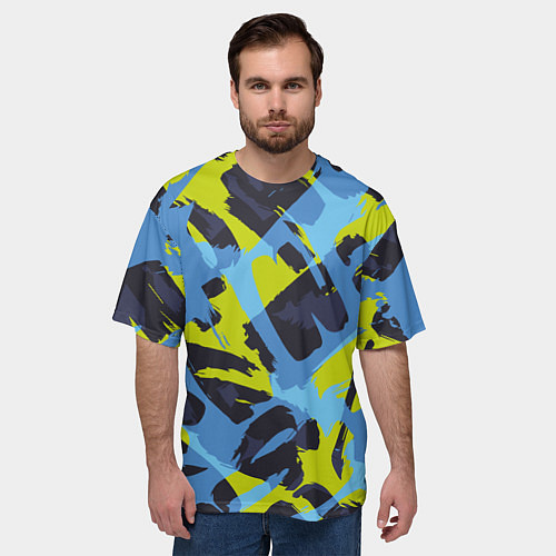 Мужская футболка оверсайз Сине-салатовая абстракция / 3D-принт – фото 3