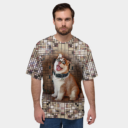 Мужская футболка оверсайз DIGITAL ART ДЕВУШКА СОБАКА ПРЯМОУГОЛЬНИКИ / 3D-принт – фото 3