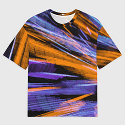 Футболка оверсайз мужская Неоновые прерывающиеся линии - Оранжевый и фиолето, цвет: 3D-принт