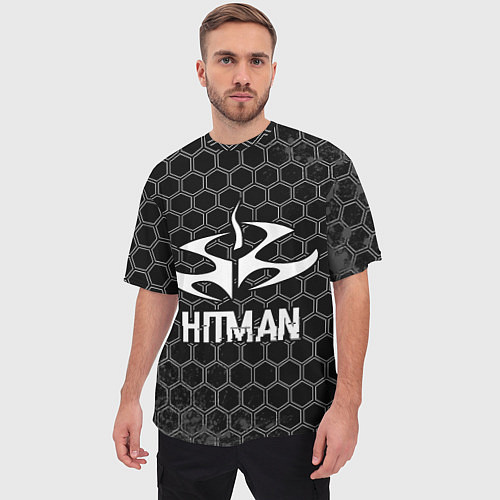Мужская футболка оверсайз Hitman Glitch на темном фоне / 3D-принт – фото 3