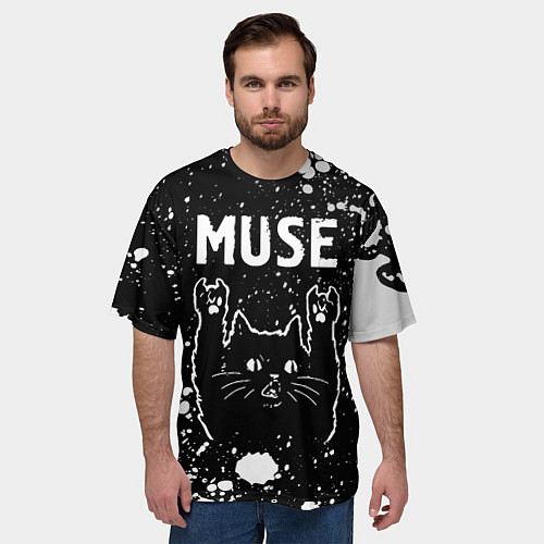 Мужская футболка оверсайз Группа Muse и Рок Кот / 3D-принт – фото 3