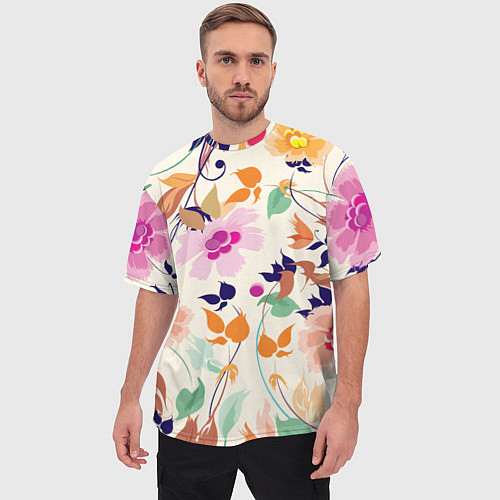 Мужская футболка оверсайз Summer floral pattern / 3D-принт – фото 3