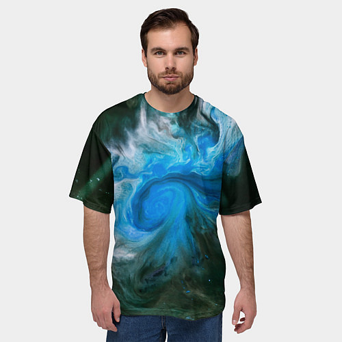 Мужская футболка оверсайз Неоновые краски - Синий / 3D-принт – фото 3