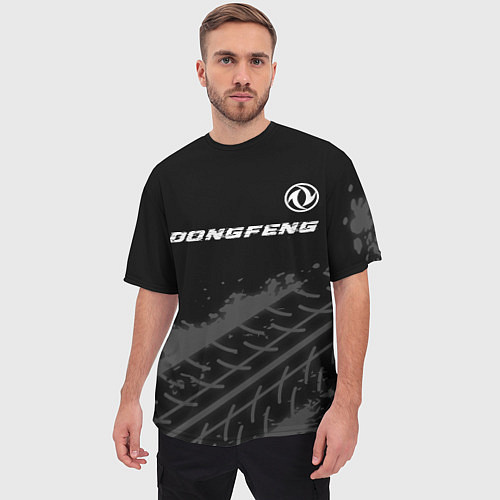 Мужская футболка оверсайз Dongfeng Speed на темном фоне со следами шин / 3D-принт – фото 3